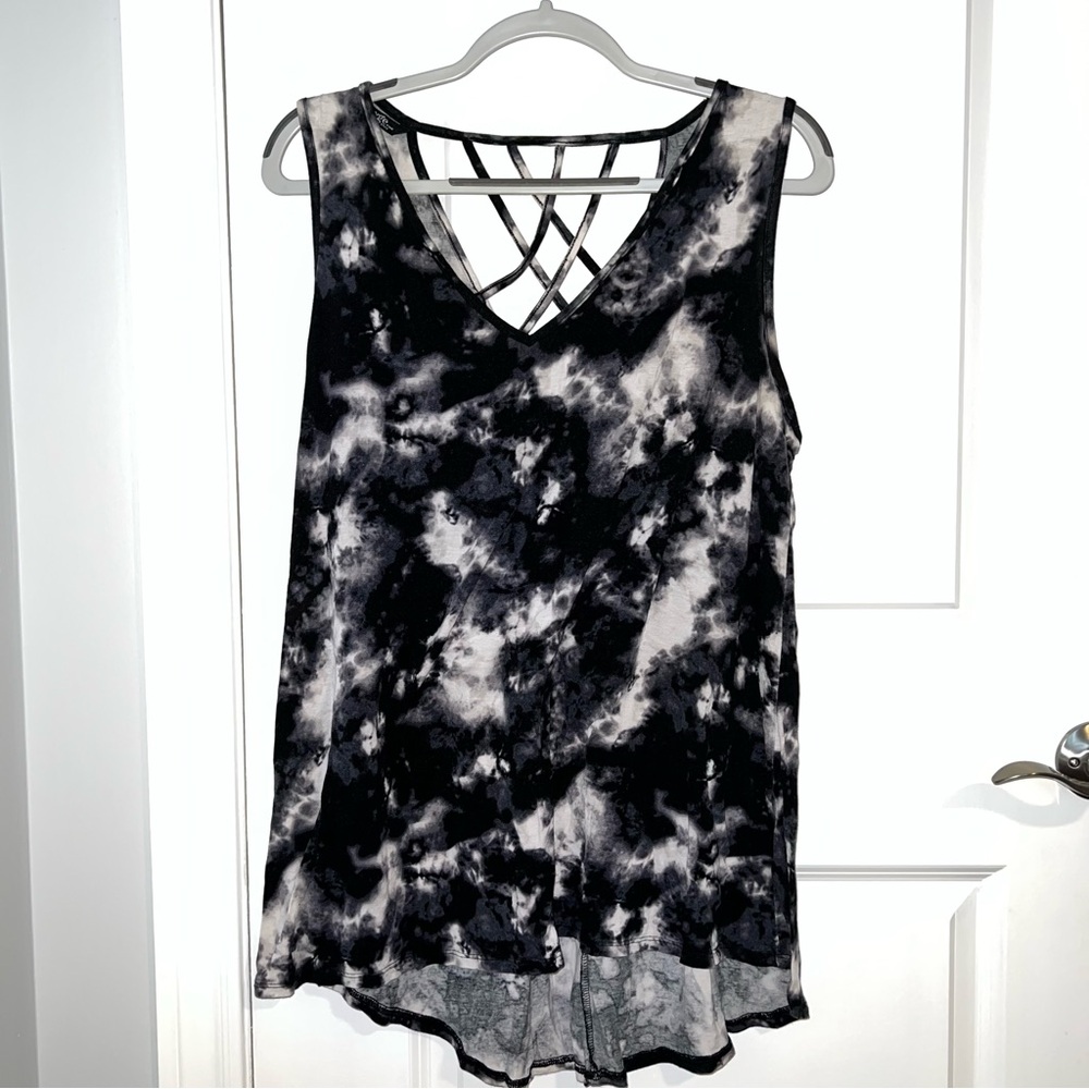 George Black & White Tie-Dye Crisscross Tank